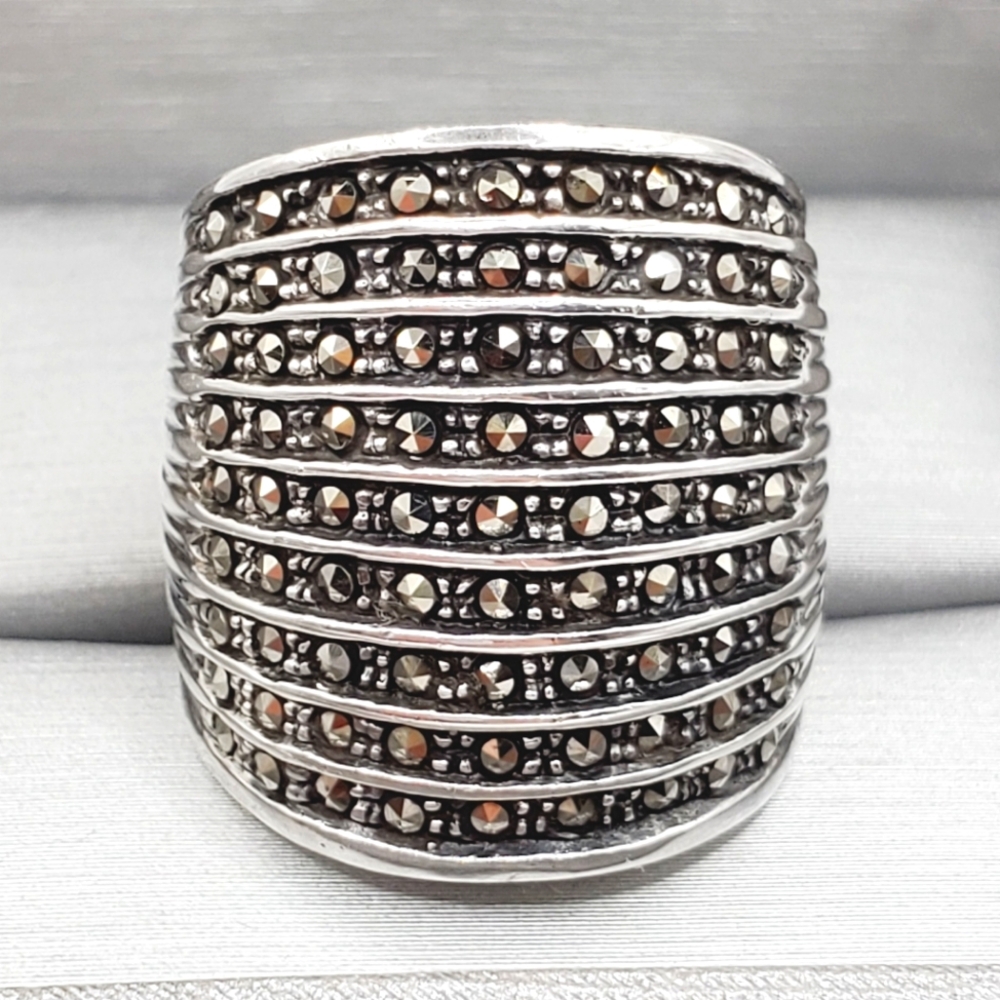 Marcasite 925 Sterling Silver 9 Row Statement Ring